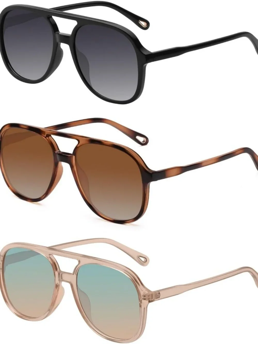Vintage Retro Square Aviator Sunglasses for Women & Men - 70s Double Bridge
